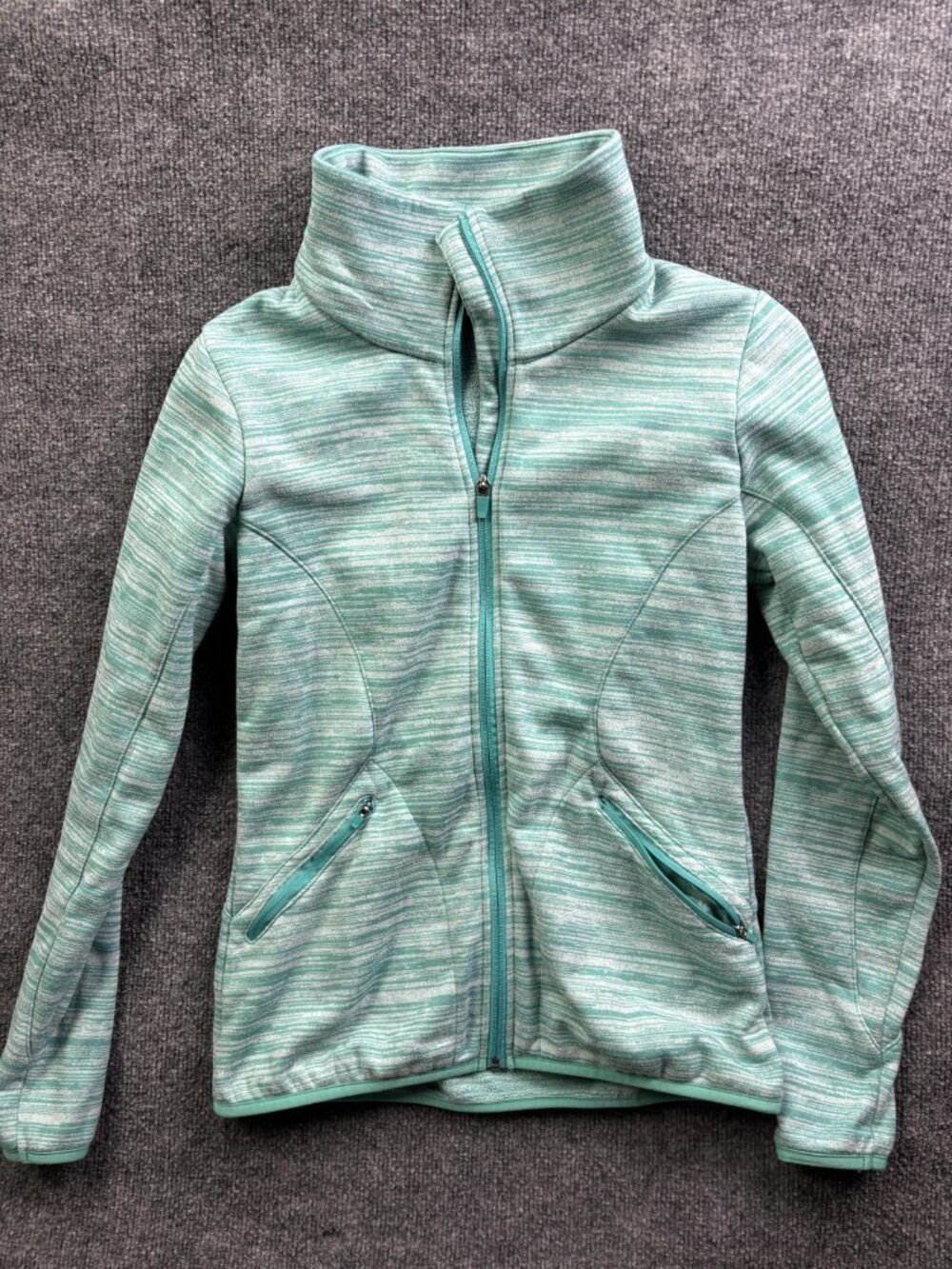 Merrell‎ SELECTREGULATE Jacket Womens M Green Striped Fleece Full Zip Pockets